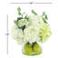 Assorted Hydrangeas, Pears And Acrylic Water In A Glass Round Vase.