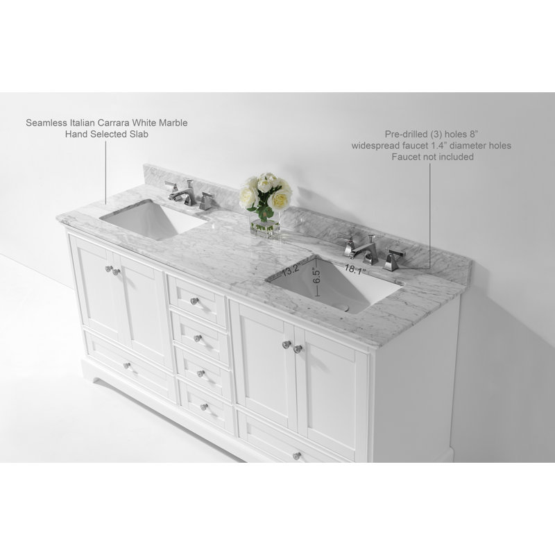 Audrey 72'' W Double Vanity, White| Brushed Nickel