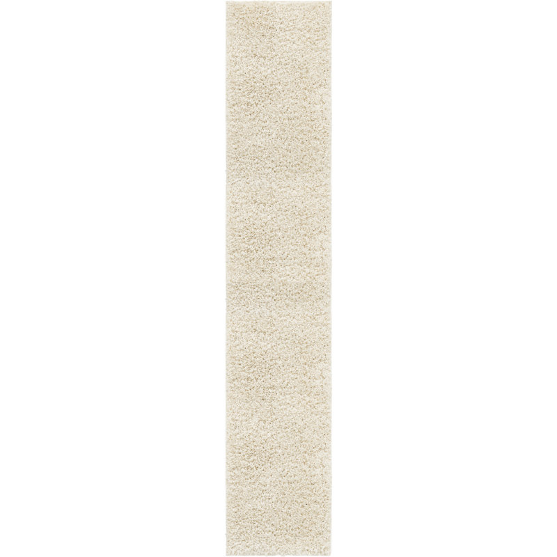 Tapis ivoire à poils longs Renesha, Tapis de couloir 2 pi 6 po x 13 pi