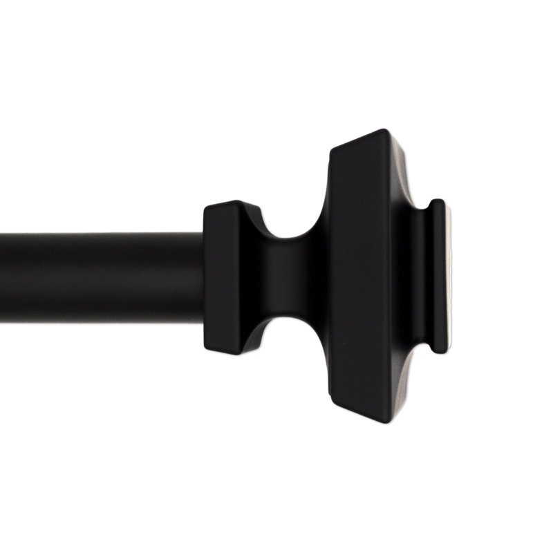 Ensemble de tringle à rideaux simple Lea Square, 1 pouce de diamètre, 42 à 120 pouces de largeur, Noir mat