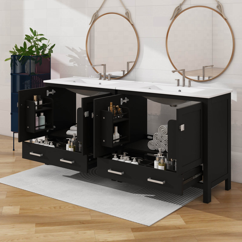 Meuble-lavabo 72 po avec évier en céramique, Noir