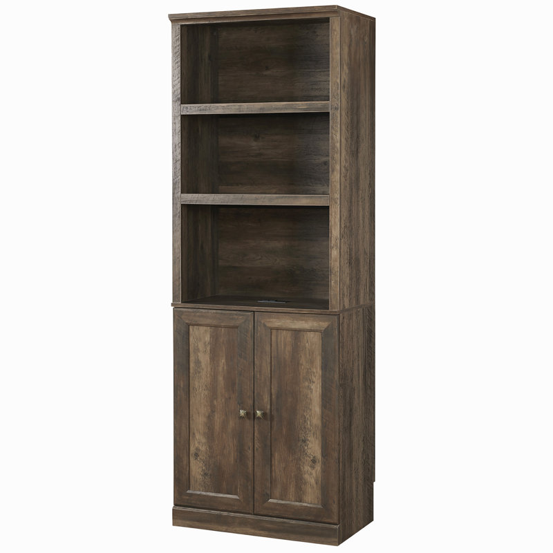 3 Open Shelves Cabinet With Port And 1 Door In Rustic Brown For Guest Room Freestanding