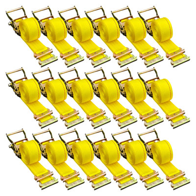 Paquet de 18 sangles à cliquet robustes E-Track - 2 po x 15 pi avec attaches à ressort et crochets en acier pour les camions, les remorques et le transport de motos
