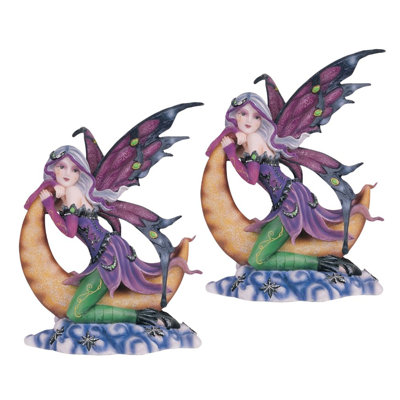"2-PC Set" ICE ARMOR 7"H Pink Fairy on The Moon Figurine Figurine Statue Ornament Home/Room Decor and Perfect Gift Ideas for House Warming, Holidays and Birthdays Great Collectible Addition