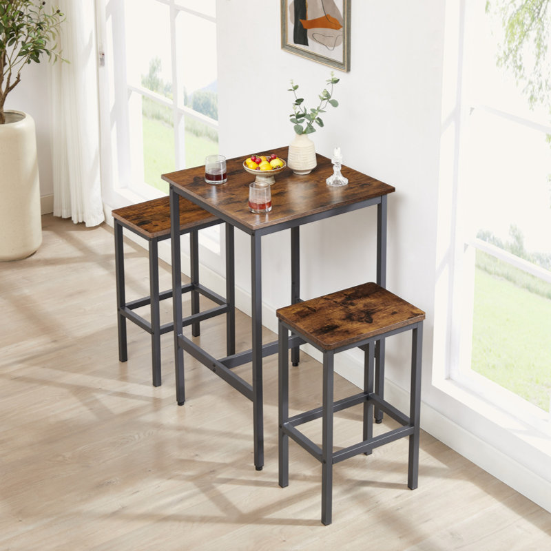 Ensemble de table de bar industrielle avec 2 chaises | Conception peu encombrante pour la cuisine et le salon, Brun rustique