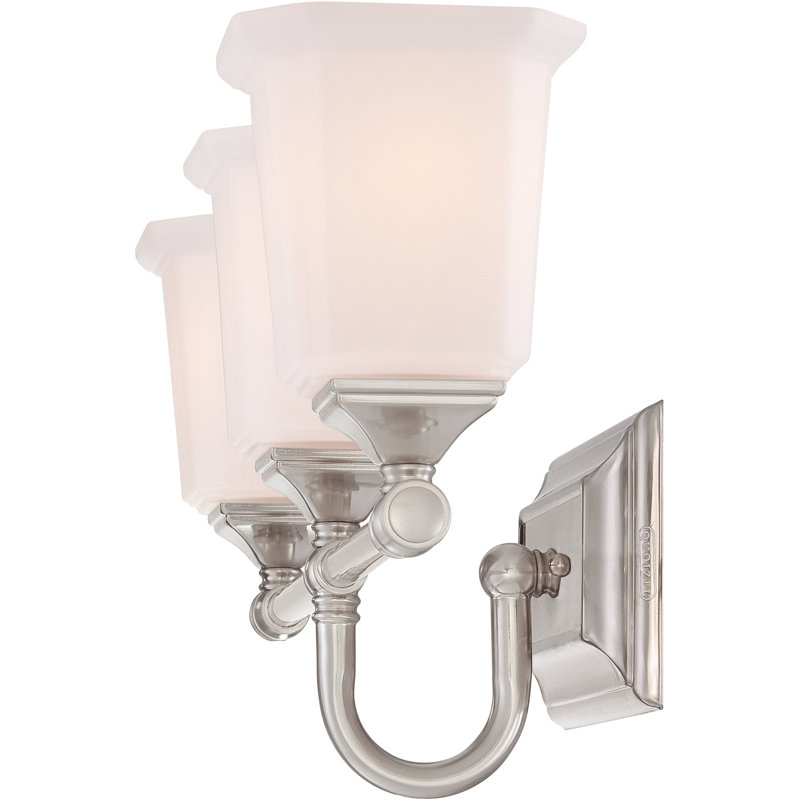 Nicholas 3-Light Brushed Nickel Vanity Light, Brushed Nickel, Off White