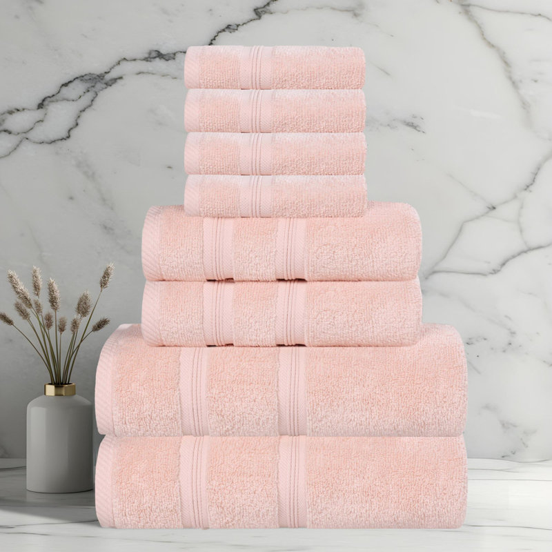  Smart Quick-Dry Zero Twist Cotton 8-Piece Towel Set, Peach