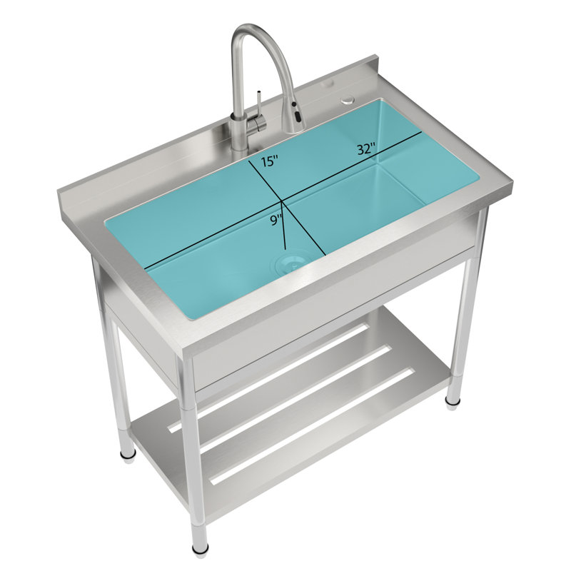 Grand lavabo simple en acier inoxydable de 21 po x l 36 po x H 35,5 po