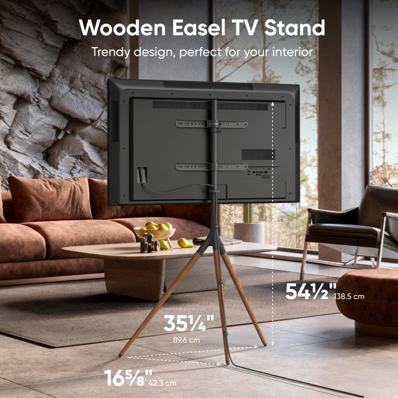 Meuble télé en bois pour téléviseur de 65 po et 77 lb, Noir / brun