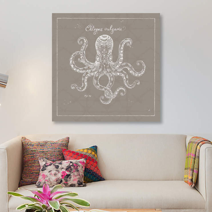 «Underwater Life in Greige X», impression sur toile, H 12 po x l 12 po x P 0,75 po, Toile tendue, Pas de tapis