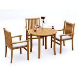 2 Seats 3 Pcs Grade-A Teak Wood Dining Set: 36" Round Table And 2 Cahyo Stacking Arm Chairs #11CH0702