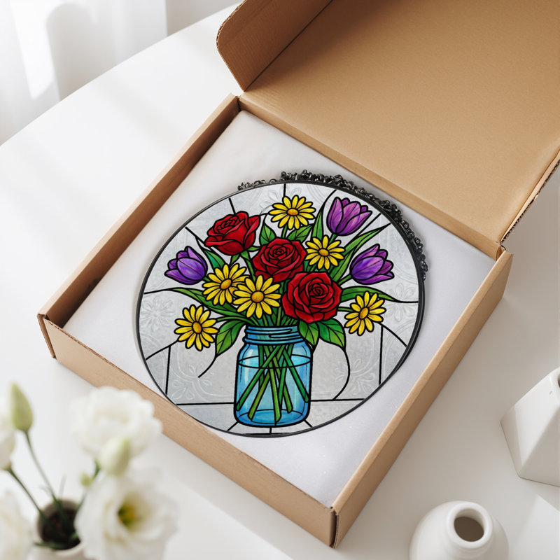 Vitrail d'arrangement floral H 7,8 po, H 7,8 po x l 7,8 po