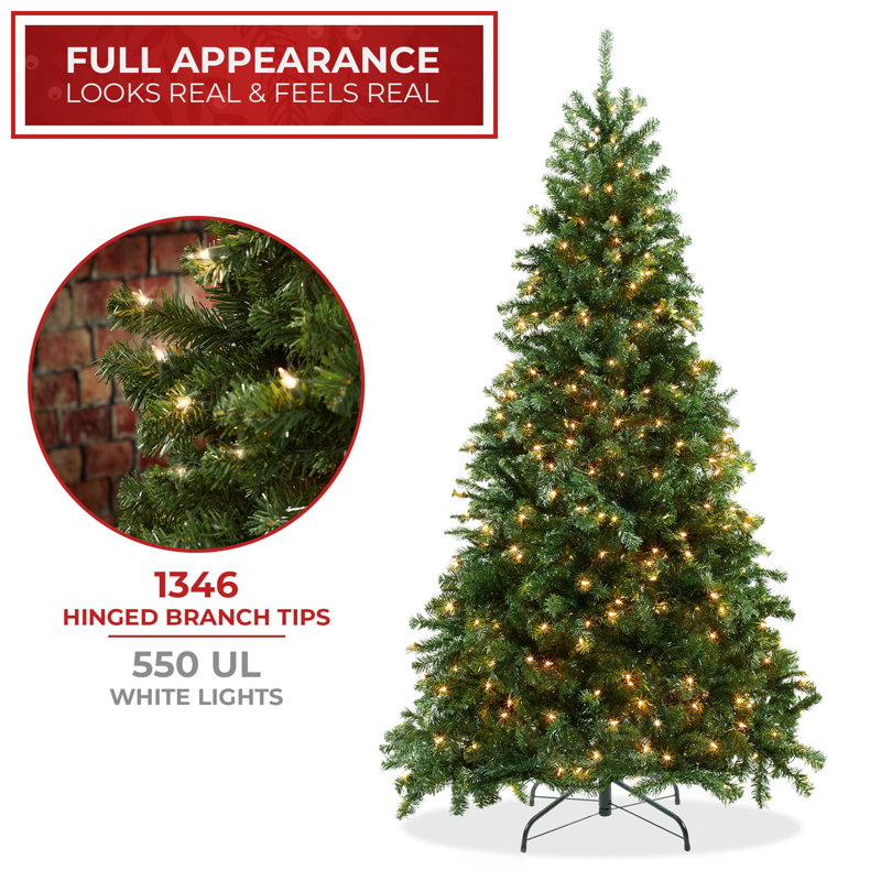 7.5FT Pre-Lit Green Spruce Artificial Christmas Tree with Metal Stand