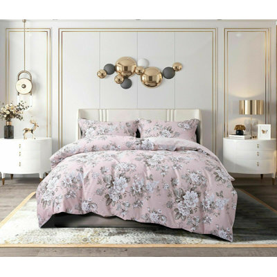 Lefkoniko Satin Floral Duvet Cover with Pillowcases Included