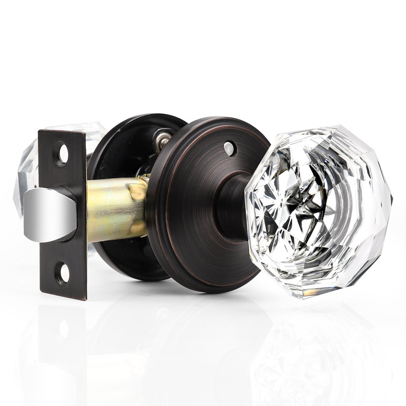 Crystal Door Knobs Keyless Lock with Round Rosette, Oil Rubbed Bronze, Passage (Hall & Closet)