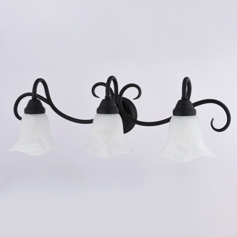 Bowker 3-Light 28.25 inch Wide Brushed Nickel Transitional Bathroom Vanity Lighting Fixture, White Alabaster Scalloped Glass Shade, Dimmable, LED Compatible, Over the Mirror Mounted Wall Sconce