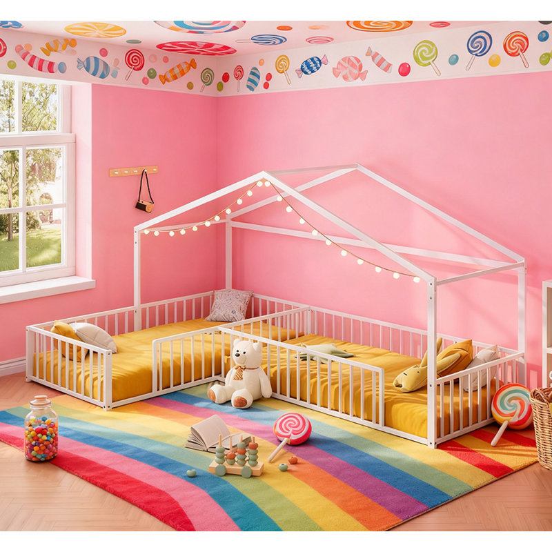 Lit simple en L double Montessori, Blanc