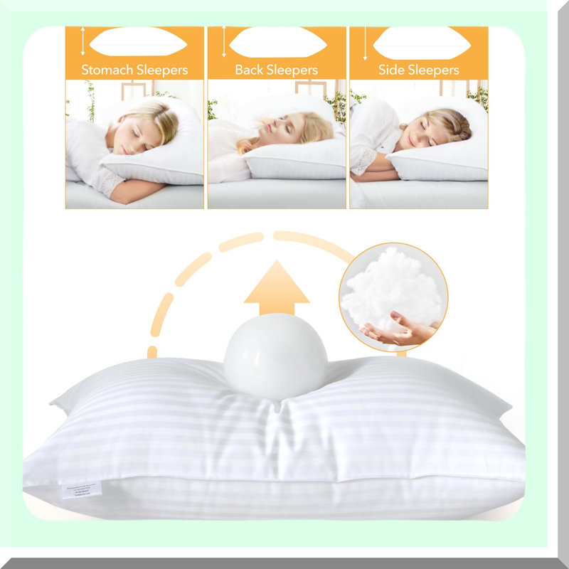 CoolDream Striped Queen Pillows - Set of 2 | Breathable Cotton Cover | Firm & Fluffy 3D Down Alternative | Side, Back, Stomach Sleepers