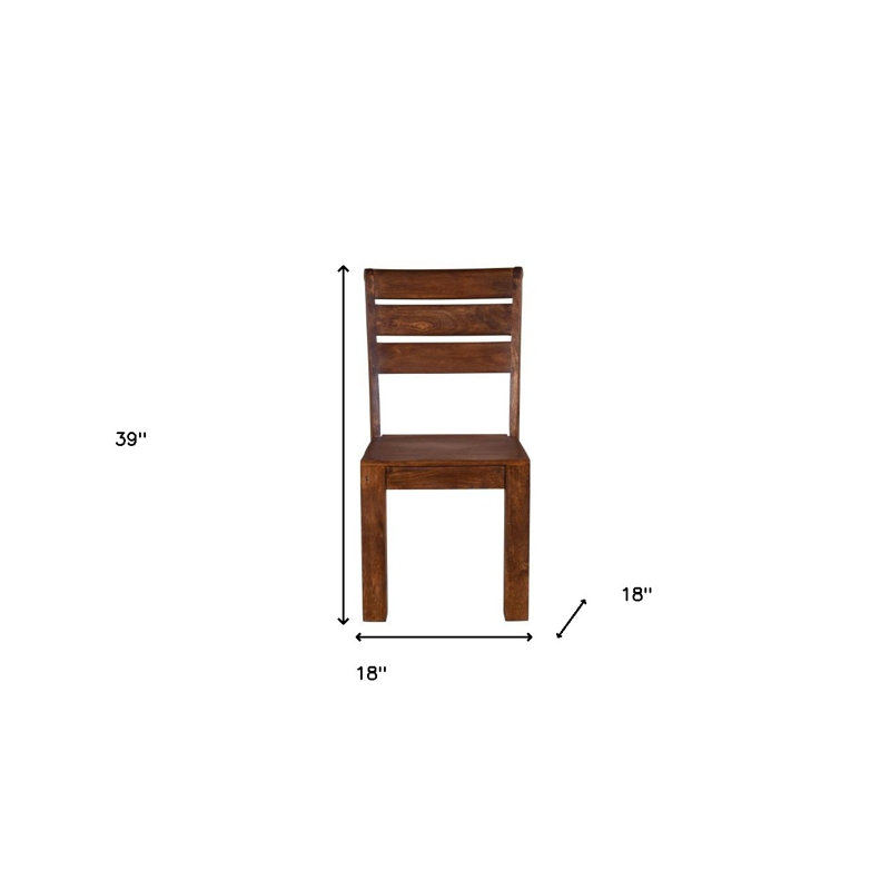 Set of Two Brown Solid Wood Ladder Back Dining Side Chairs