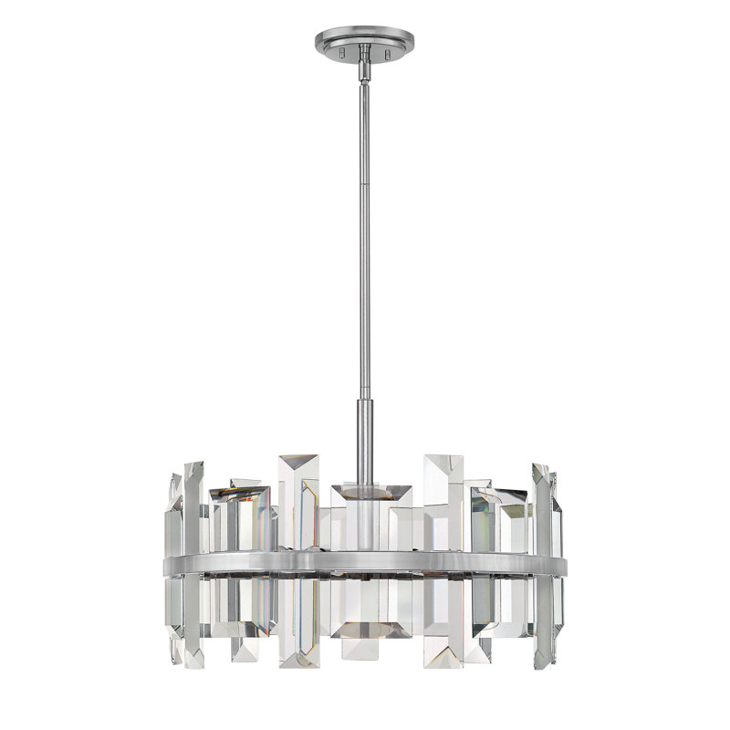 Lustre cylindrique de luxe convertible six lumières Odette - Cristal taillé émeraude, Nickel poli