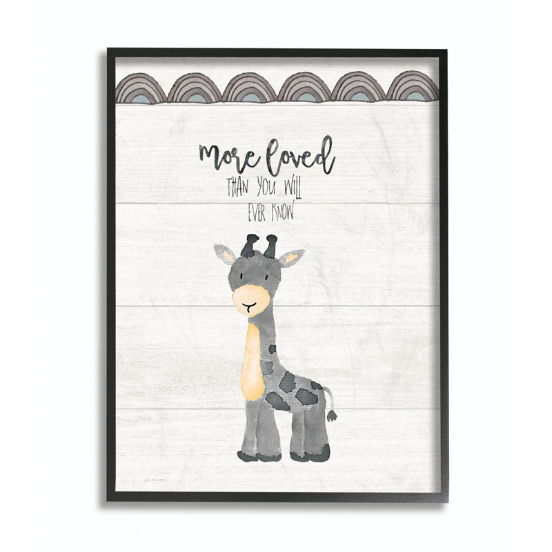 « more aimé giraffe, famille de dessins animés », impression, H 16 po x l 20 po x P 1,5 po, Giclée encadrée noir minuit