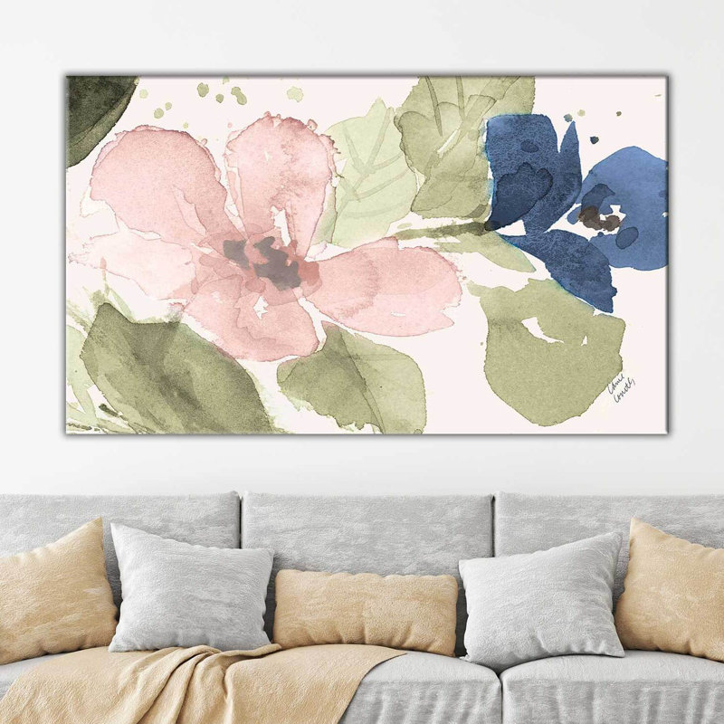 « aquarelle fleuris ii », reproduction de peinture à l’aquarelle sur toile, H 36 po x l 60 po x P 1,5 po