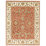 Hand Knotted Wool Oriental Area Rug in Red And Ivory