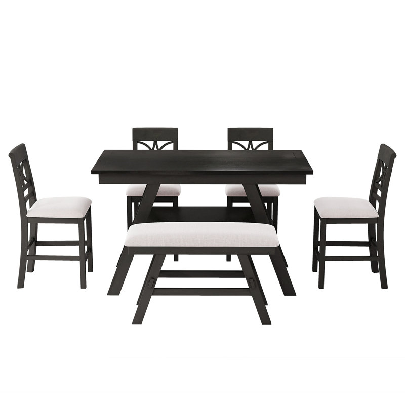 Ensemble de table de salle à manger à hauteur de comptoir en bois 6 pièces avec tablette de rangement Topmax