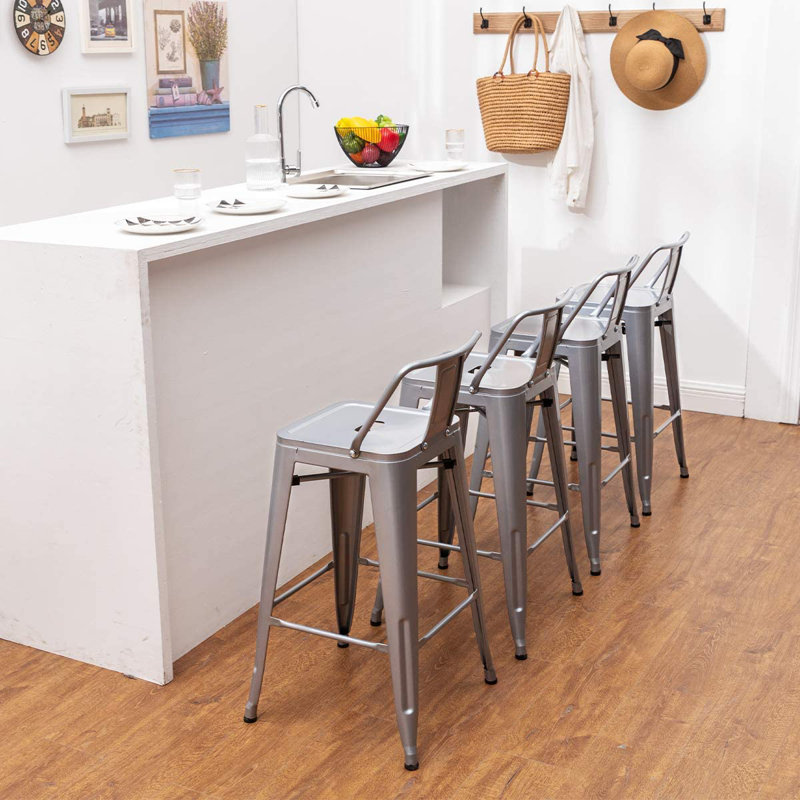 Devan Counter Stool with Metal Frame, Silver, Bar Stool (30" Seat Height)