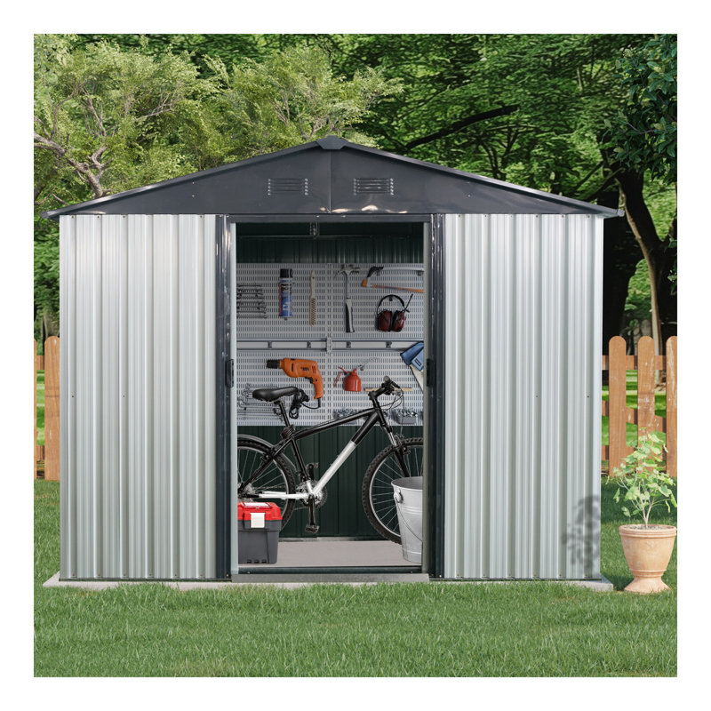 Remise de rangement extérieure en métal 8 pi x 4 pi avec fenêtre et fondation en métal pour la cour, le patio, la pelouse - blanc et noir