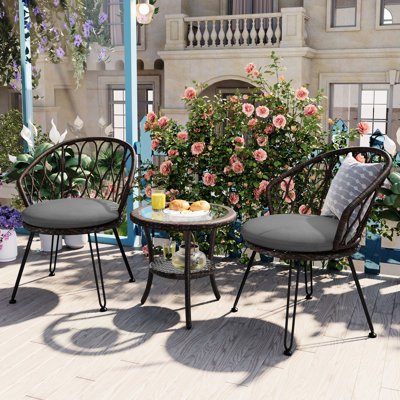 Balcon et cour Ustyle pour l'extérieur: 2 chaises simples avec une table ronde en verre. Conception simple, haute qualité, assemblage facile et élégant