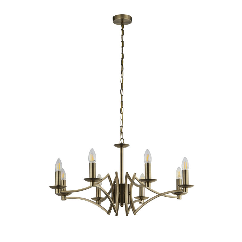 Roldan 8 - Light Candle Style Chandelier, Antique Brass