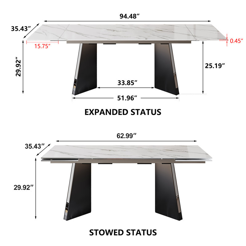Ensemble de table de salle à manger moderne pour 8 à 10 personnes avec table de salle à manger extensible en pierre frittée de 94,5 po et 8 chaises avec accoudoirs rembourrés en tissu