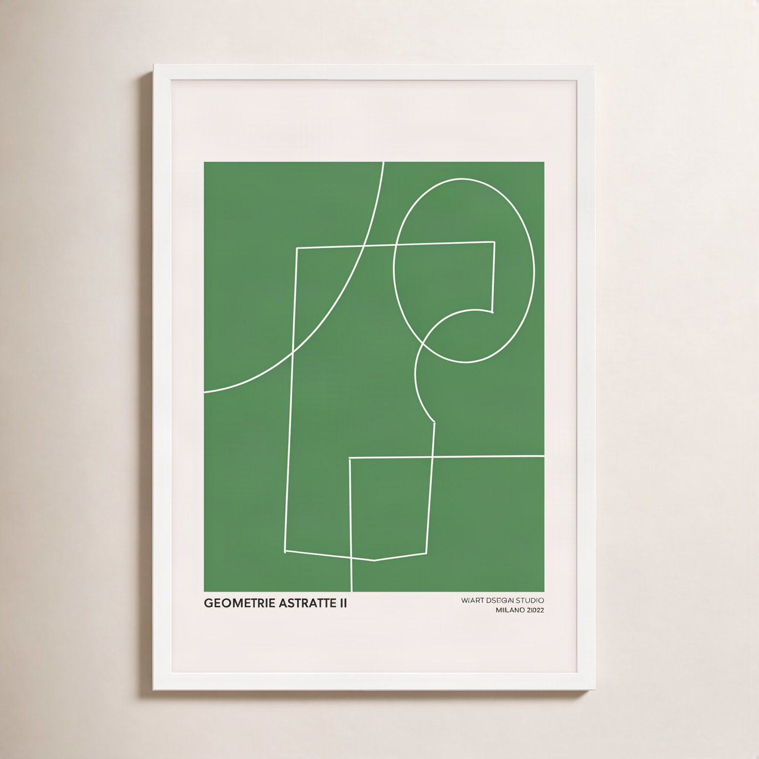 Caila "Geometric Abstraction in Green" Print, 30" H x 21" W x 1.25" D, White