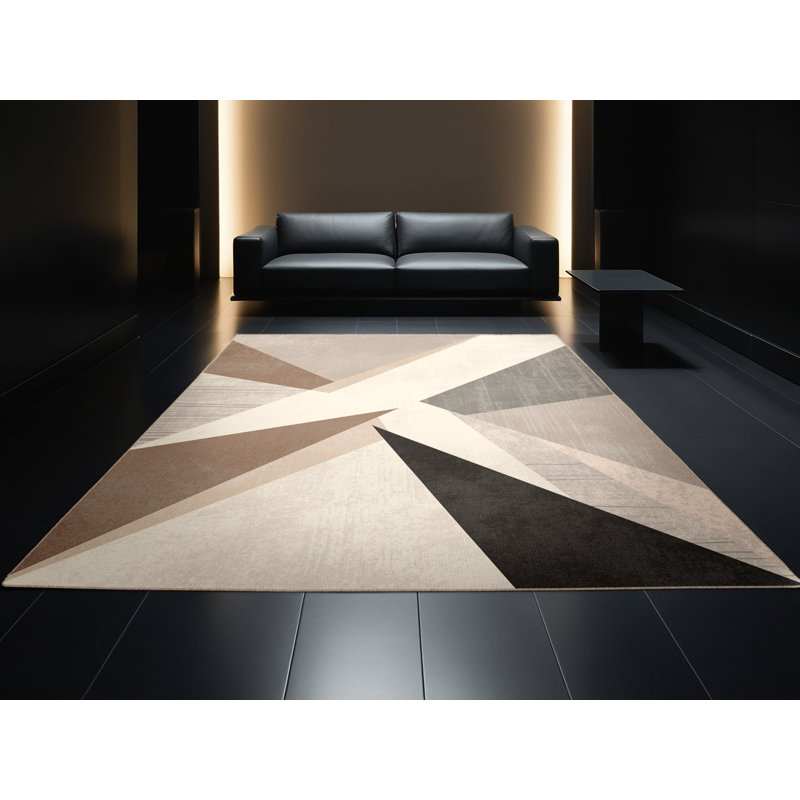 Machine Washable Peoro Modern & Contemporary Abstract Rug in Beige – Beige Binding, 5x8
