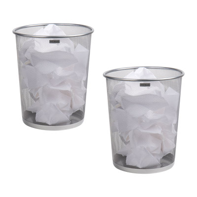 Mind Reader Mesh Trash Can, Square Wastebasket for Office or Home, 5 Gallon Capacity, Metal Mesh, Set of 2