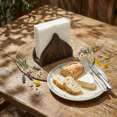 Vintage Freestanding Pine Wood Napkin Holder With Carved Details
