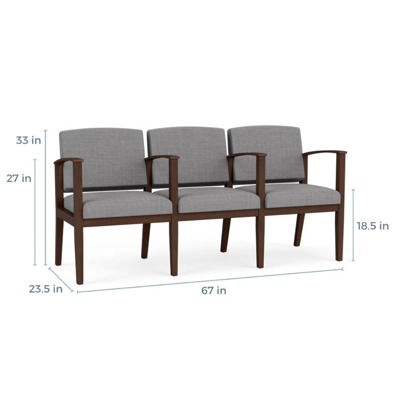 Siège tandem 3 places Amherst, Gris chambray, Noyer Riftwood