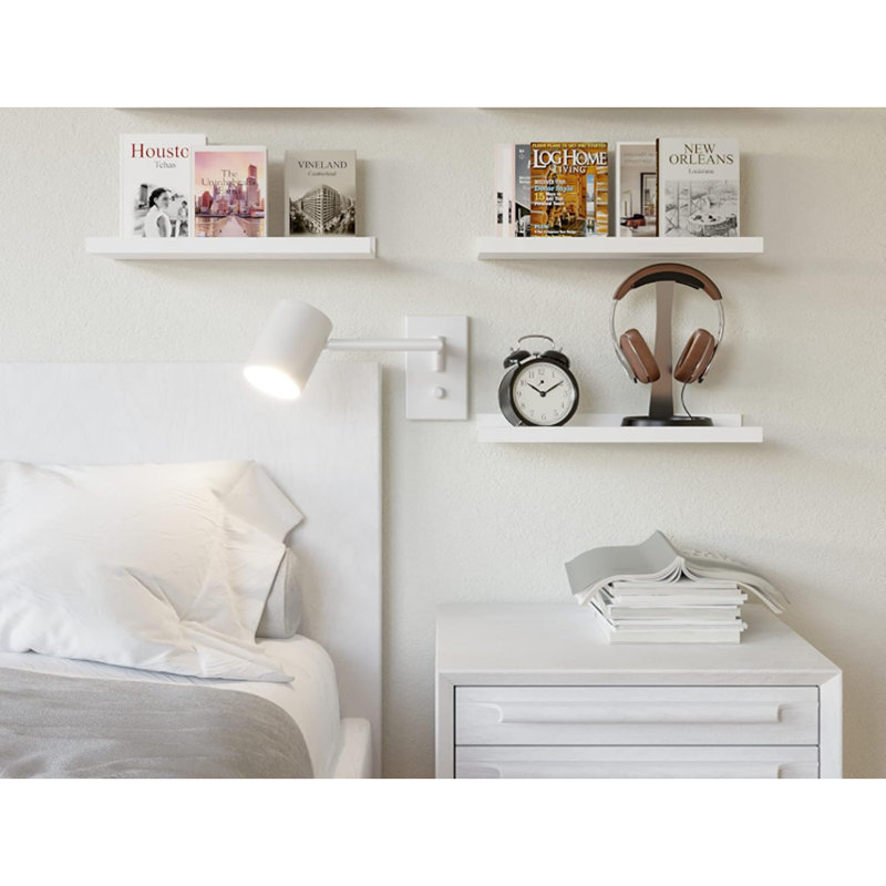 5-pack White Floating Wall Shelves, Modern Picture Ledge For Storage & Decor