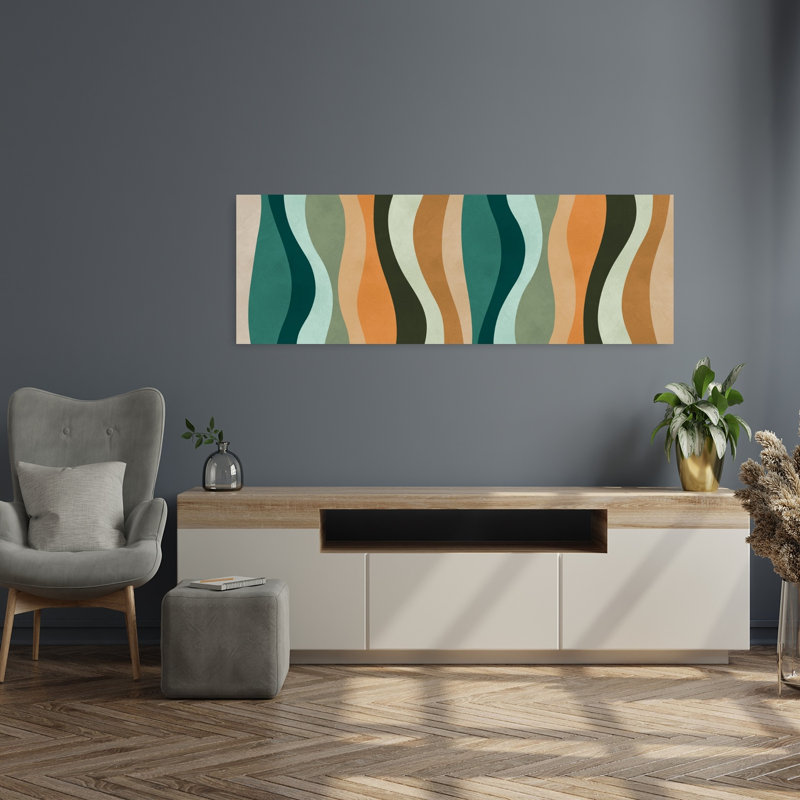 Art mural rétro moderne à rayures ondulées rétro, H 16 po x l 48 po
