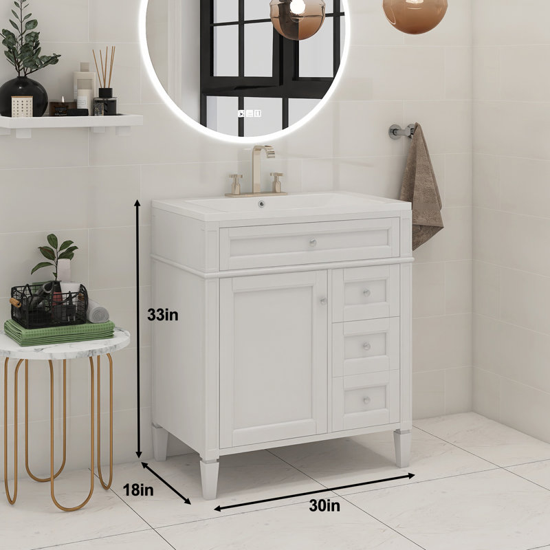 Shilee 30'' Single Bathroom Vanity with Ceramic Top, White