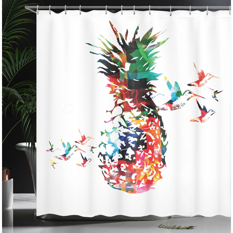 Ensemble de rideau de douche avec crochets et ananas, H 69 po x l 105 po