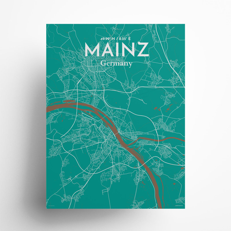 Mainz City Map In Nature - No Frame Print, 24cm H x 18cm W x 0.05cm D
