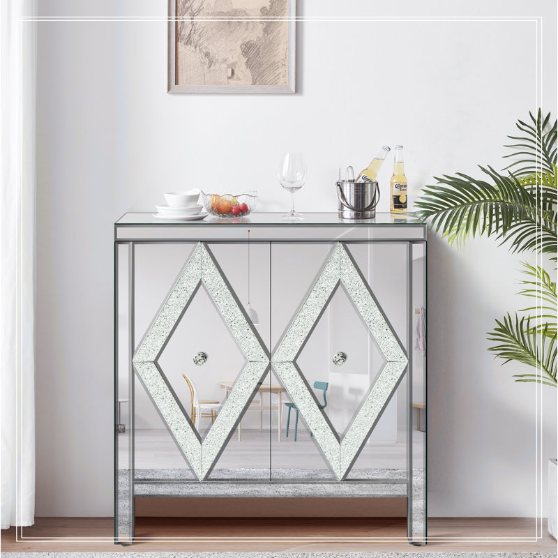 Unique Design Storage Accent Cabinet with Mirror Trim