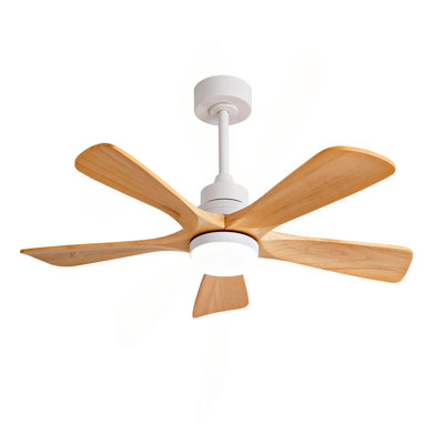 Ventilateurs de plafond modernes de 42 pouces avec lumières et télécommande, 5 pales en bois massif, moteur à courant continu réversible