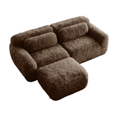 Chocolate Brown Plush L-Shaped Sectional Sofa with Chaise, No Assembly Required Fluffy Modular Couch