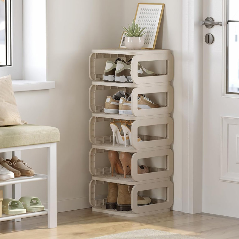 6 Tiers Open - shelf Shoe Rack, Ingenious Storage for Living Room, Bathroom and More, Beige