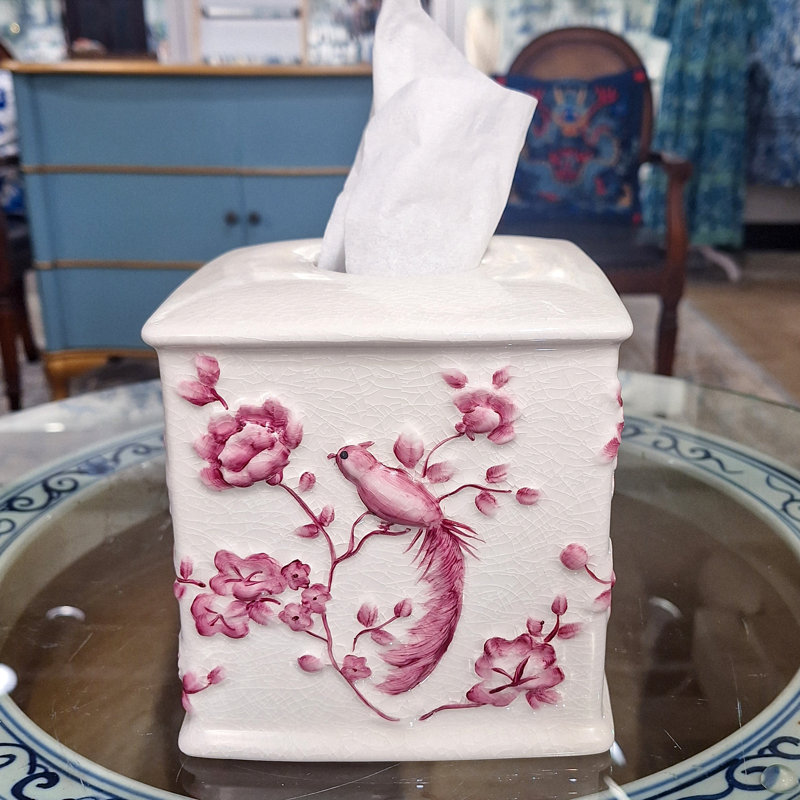 Couvre-boîte de papiers-mouchoirs, Rose/Blanc