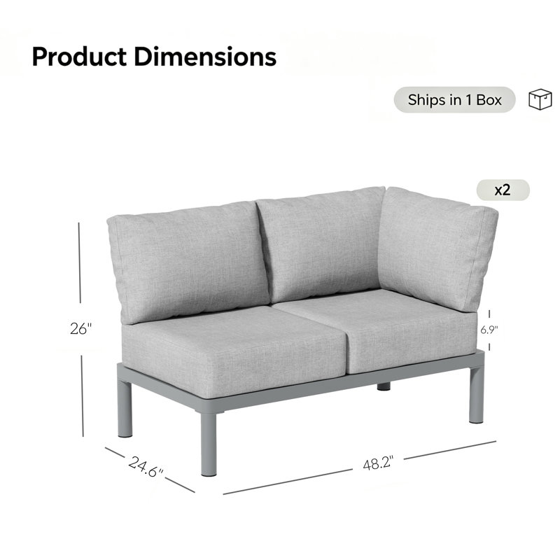 Canapé modulaire de patio en aluminium pour 4 personnes, gris, Grey