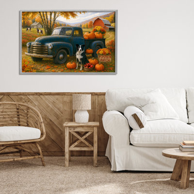 Autumnal Farmland Collie Dog Framed Giclee, design by Tom Crehan